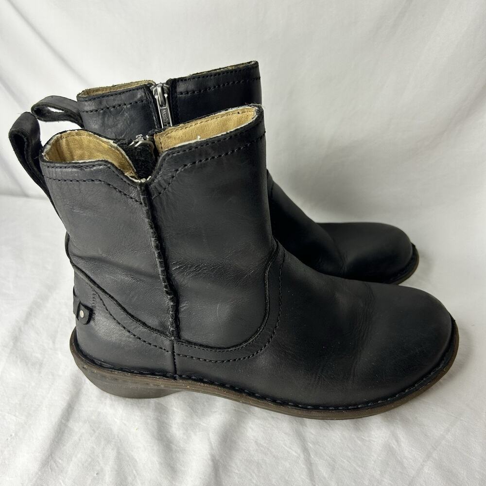 UGG Australia Neevah Black Leather Fur Lined Side Zip Ankle Boots Womens Size 8
